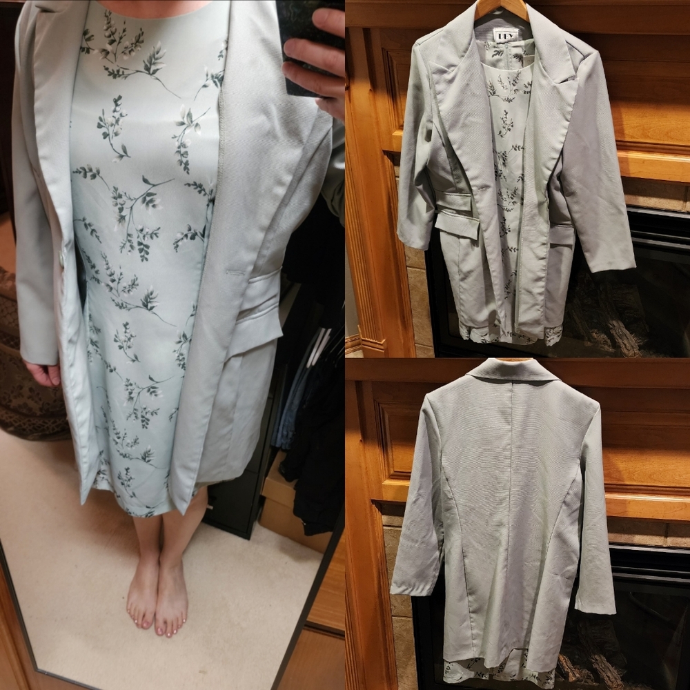 Vintage 90's DBY Matching Dress & Jacket Set. Light Mint Green. Size 6/8 Medium.